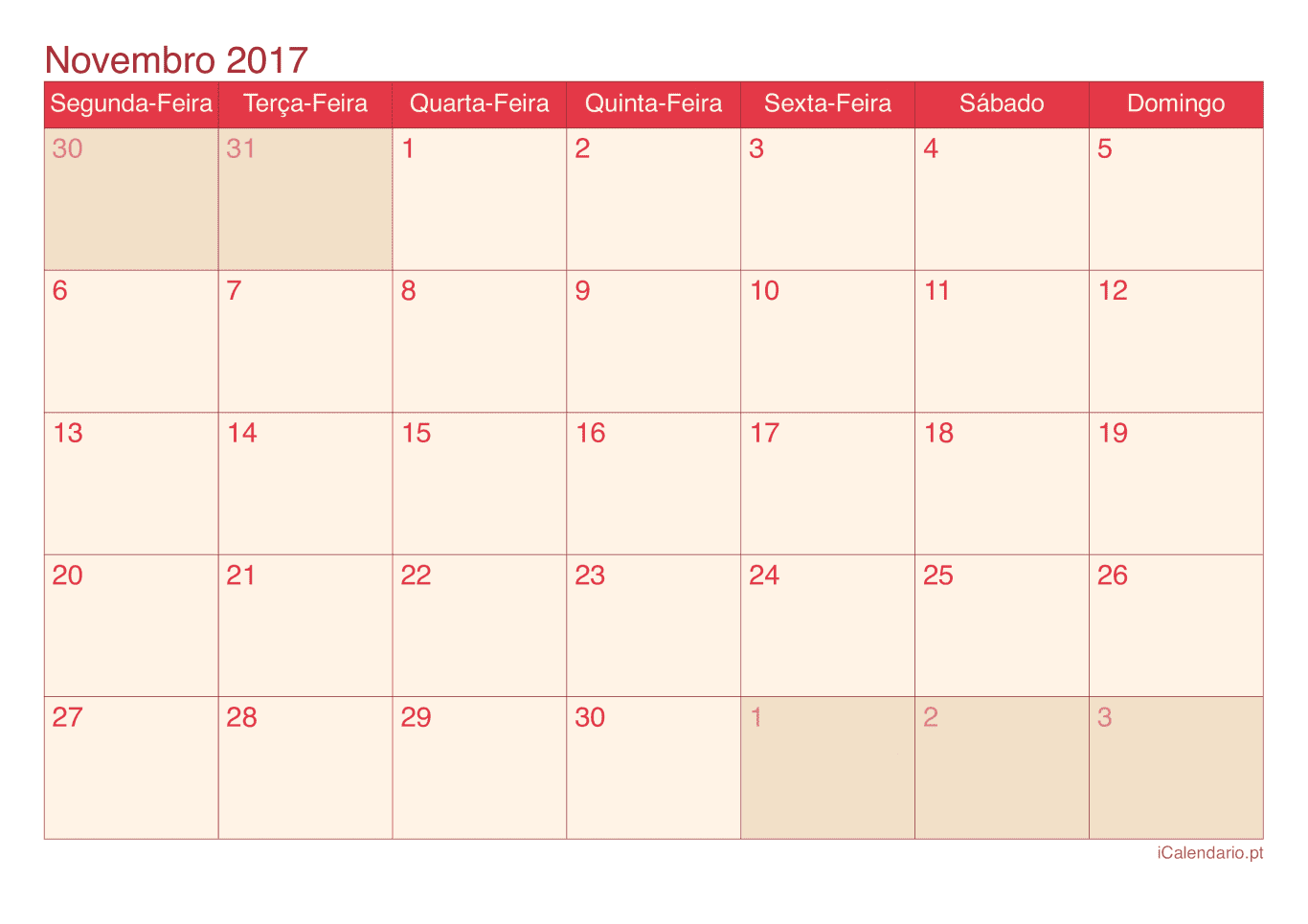 Calendário de novembro 2017 - Cherry