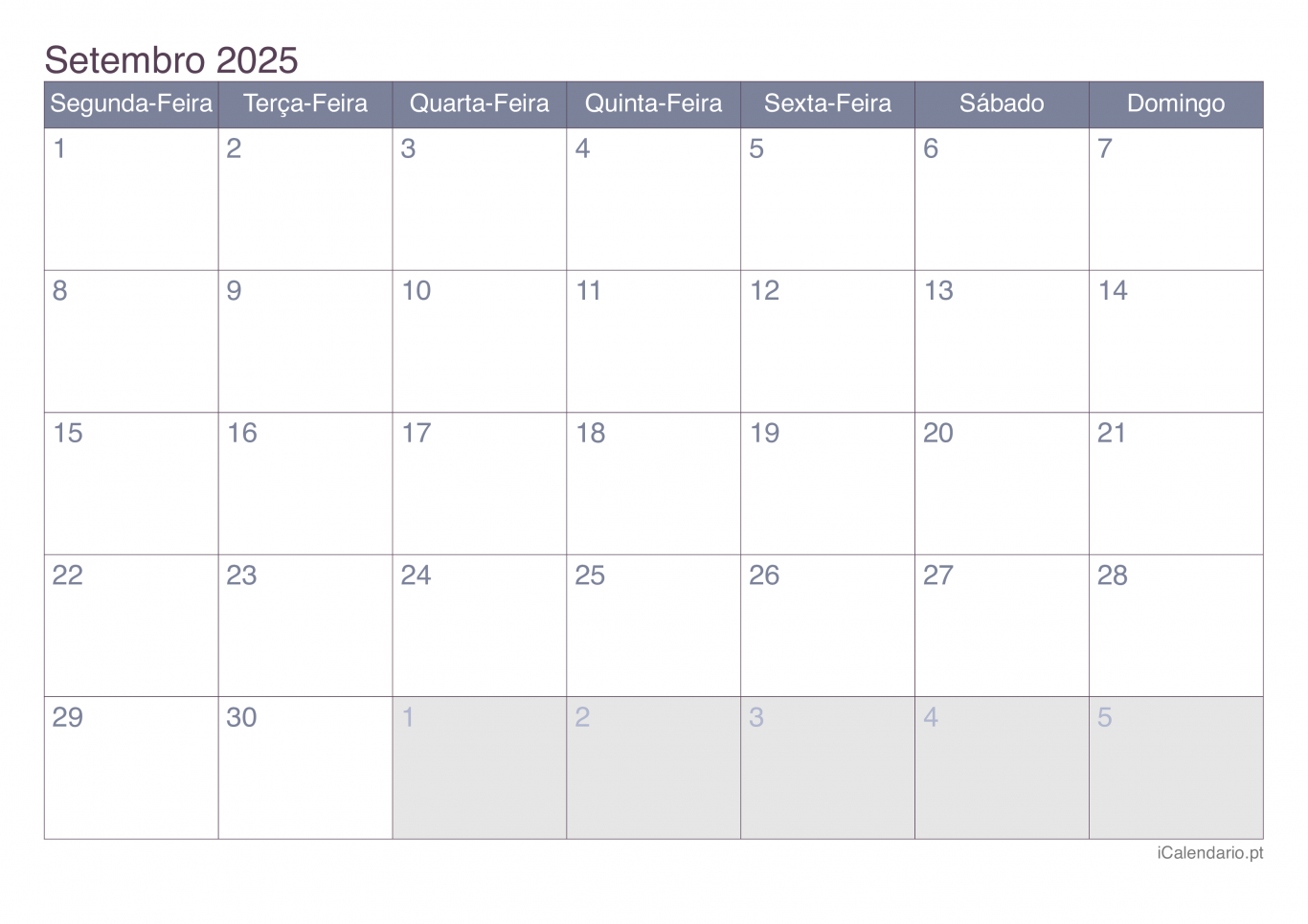 Calendário de setembro 2025 - Office