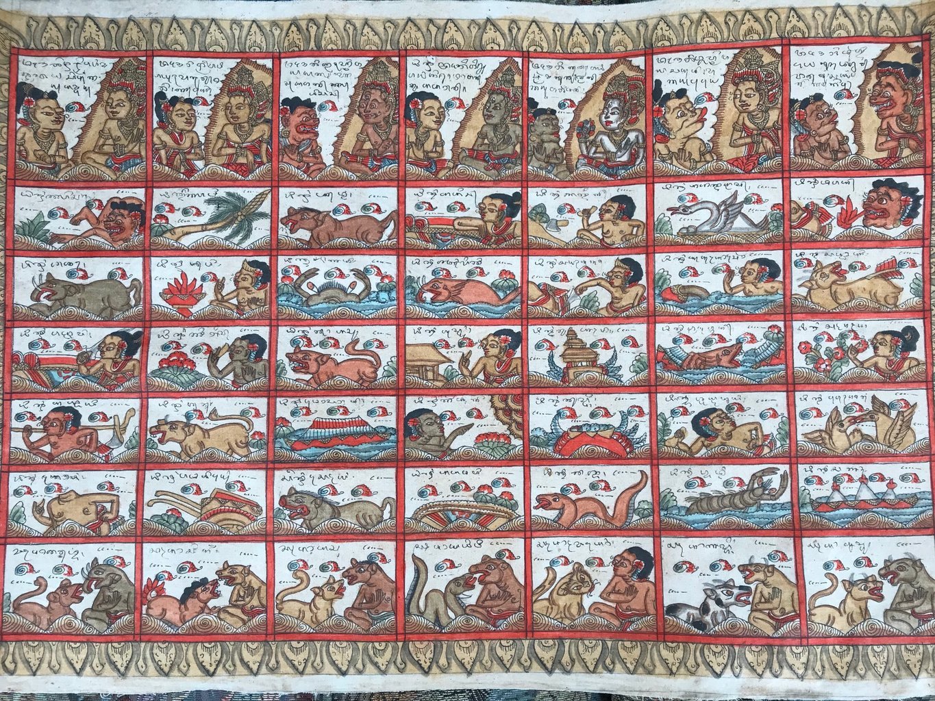 Palelintangan, um calendário astrológico nascido do cruzamento entre os dias da semana de 5 dias e os dias da semana de 7 dias. No ponto em que se cruzam o dia de nascimento de uma criança nestes dois calendários, obtêm-se indicações sobre o carácter do recém-nascido. Apenas as 5 linhas centrais representam os dias da semana de 5 dias.