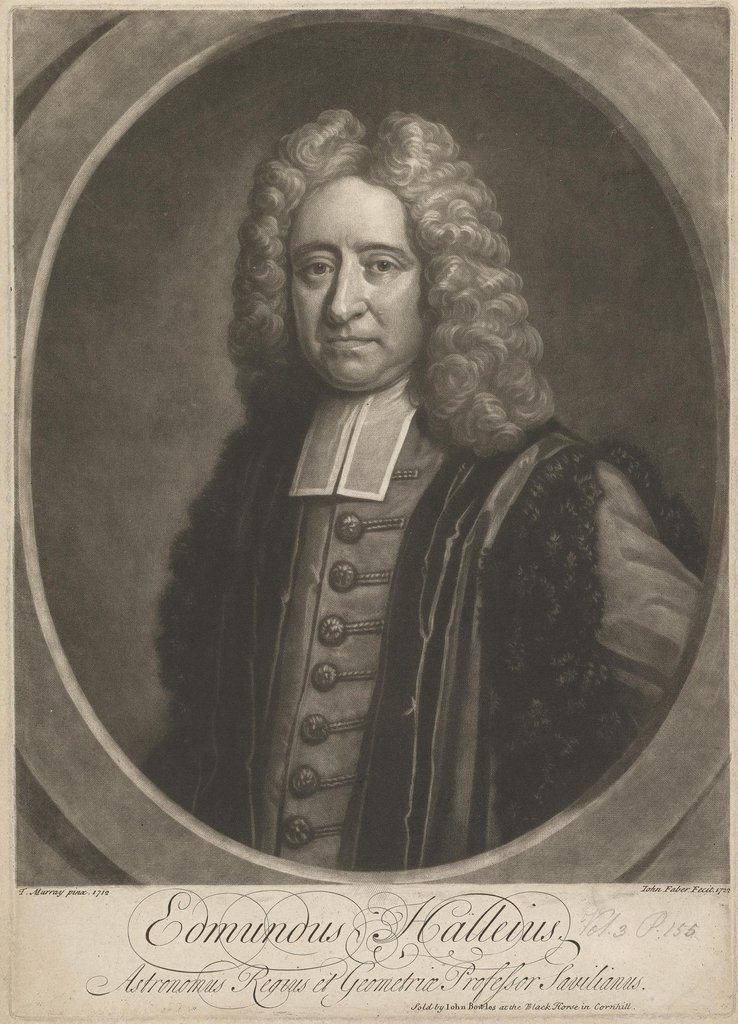 Edmund Halley, estampa de 1722, conservada no Yale Center for British Art