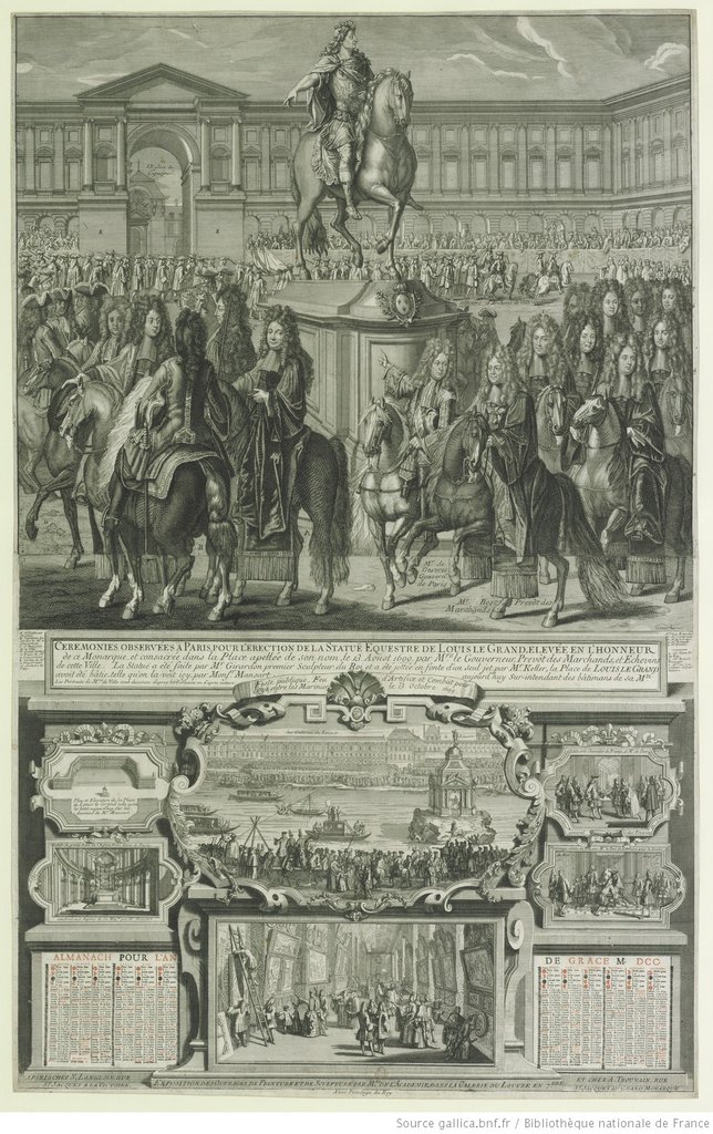 Almanaque para o ano da graça de 1700, ereção da estátua equestre de Luís, o Grande