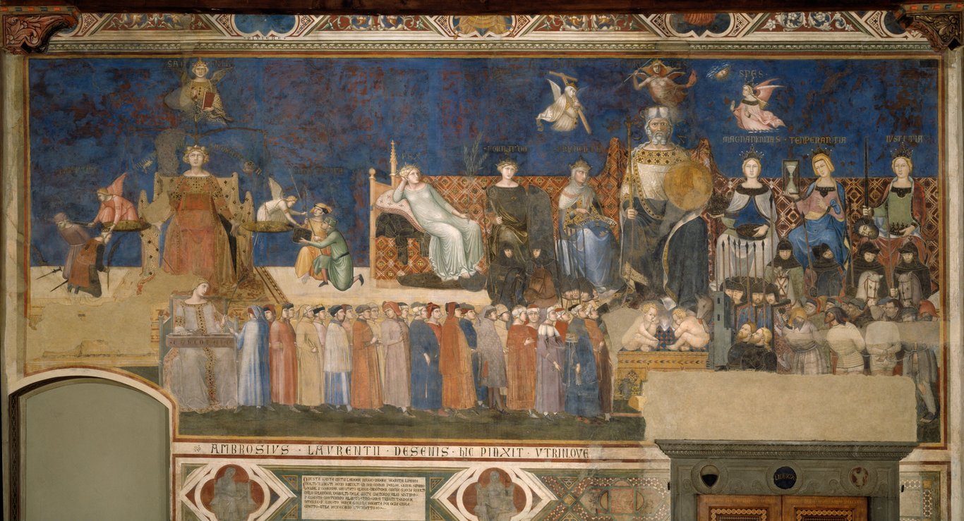 Alegoria do Bom Governo, no muro norte do conjunto de afrescos de Ambrogio Lorenzetti