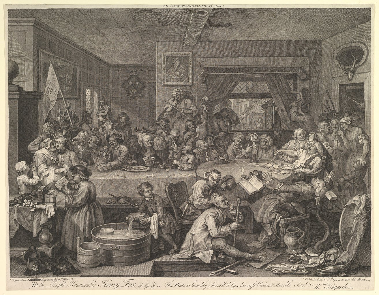 An Election Entertainment, Plate I: Four Prints of an Election, gravura ad aota definizione