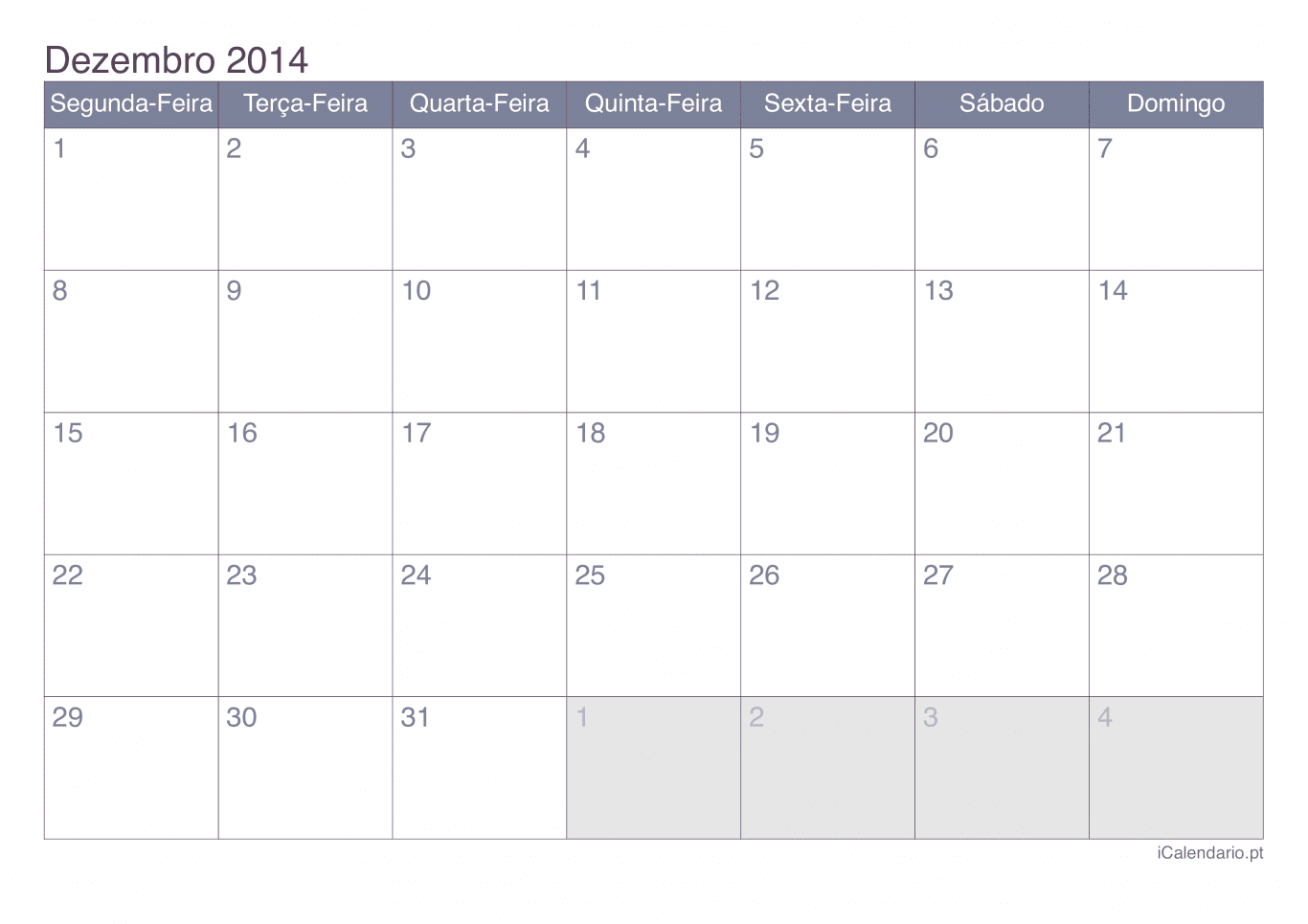 Calendário de dezembro 2014 - Office