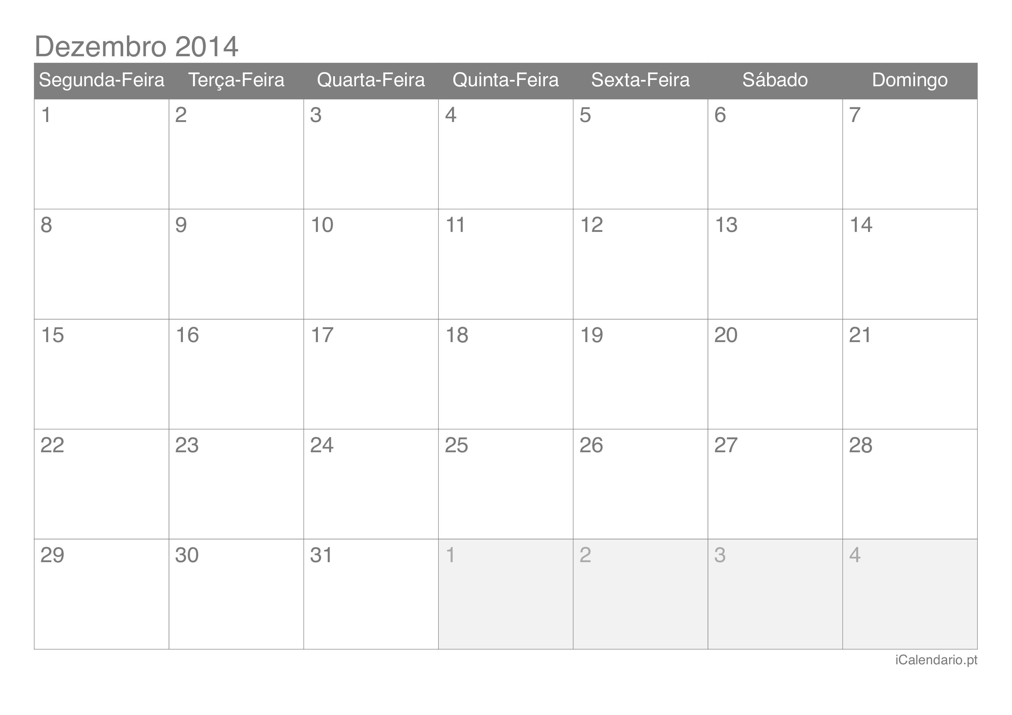 Calendário de dezembro 2014