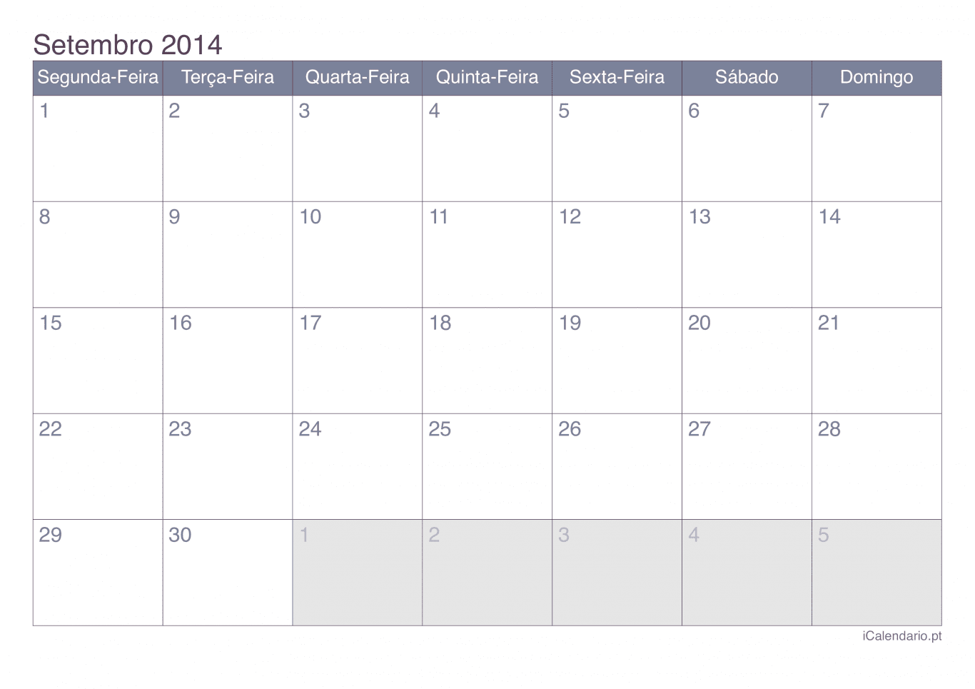 Calendário de setembro 2014 - Office