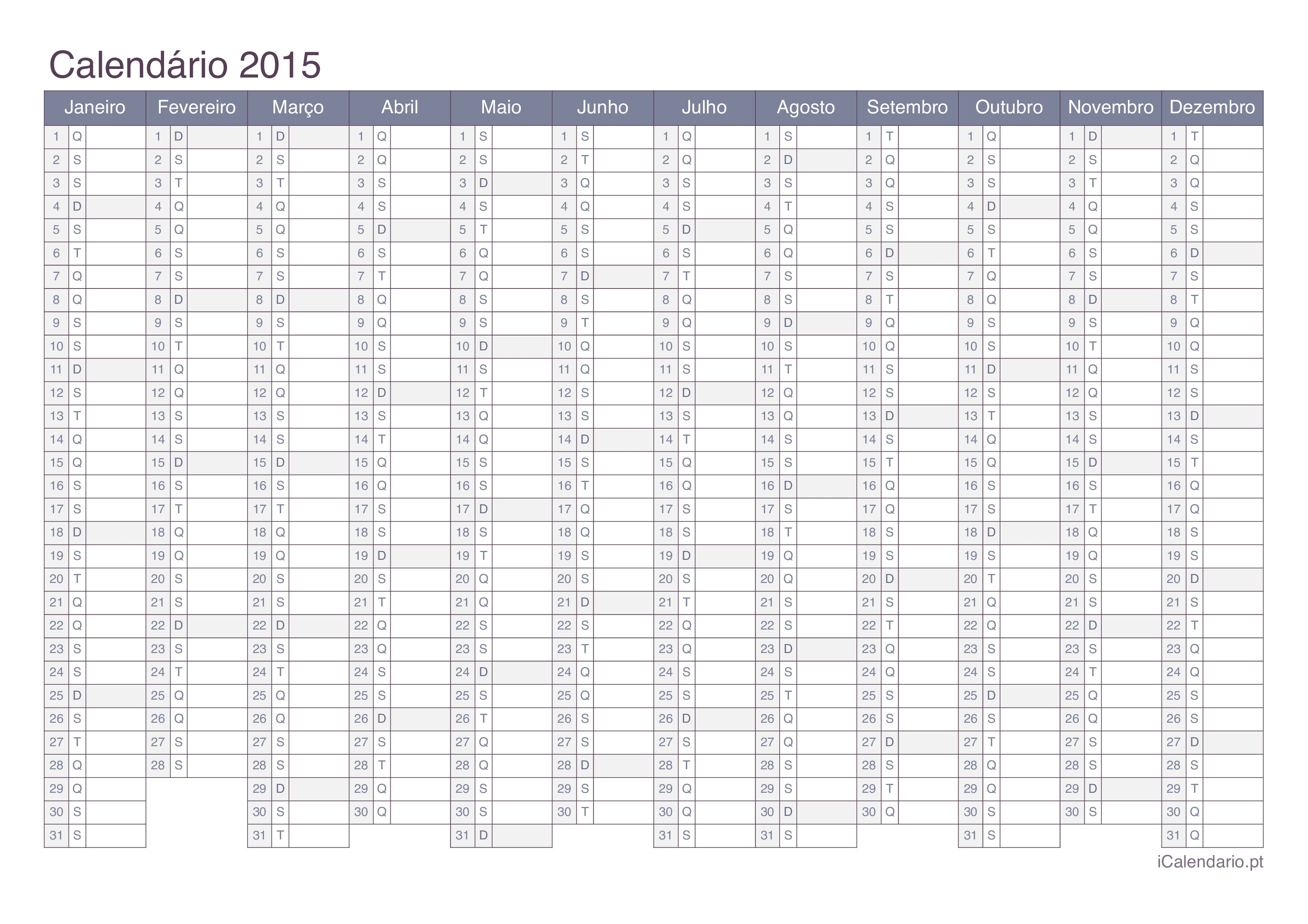 Calendário 2015 - Office
