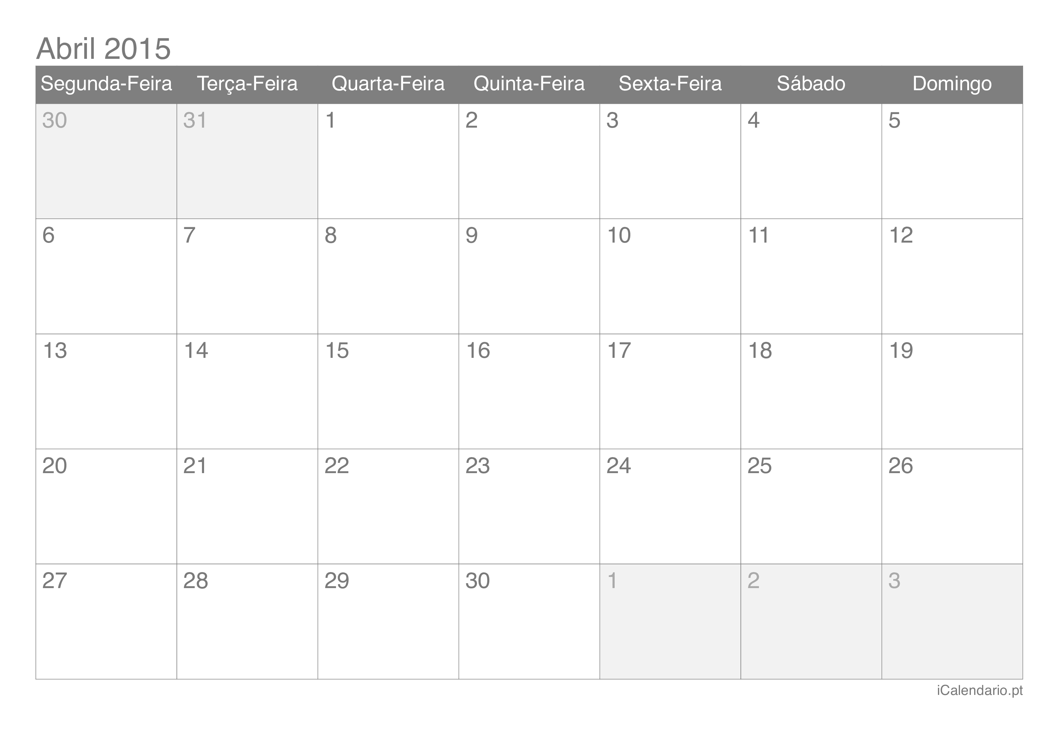Calendário de abril 2015