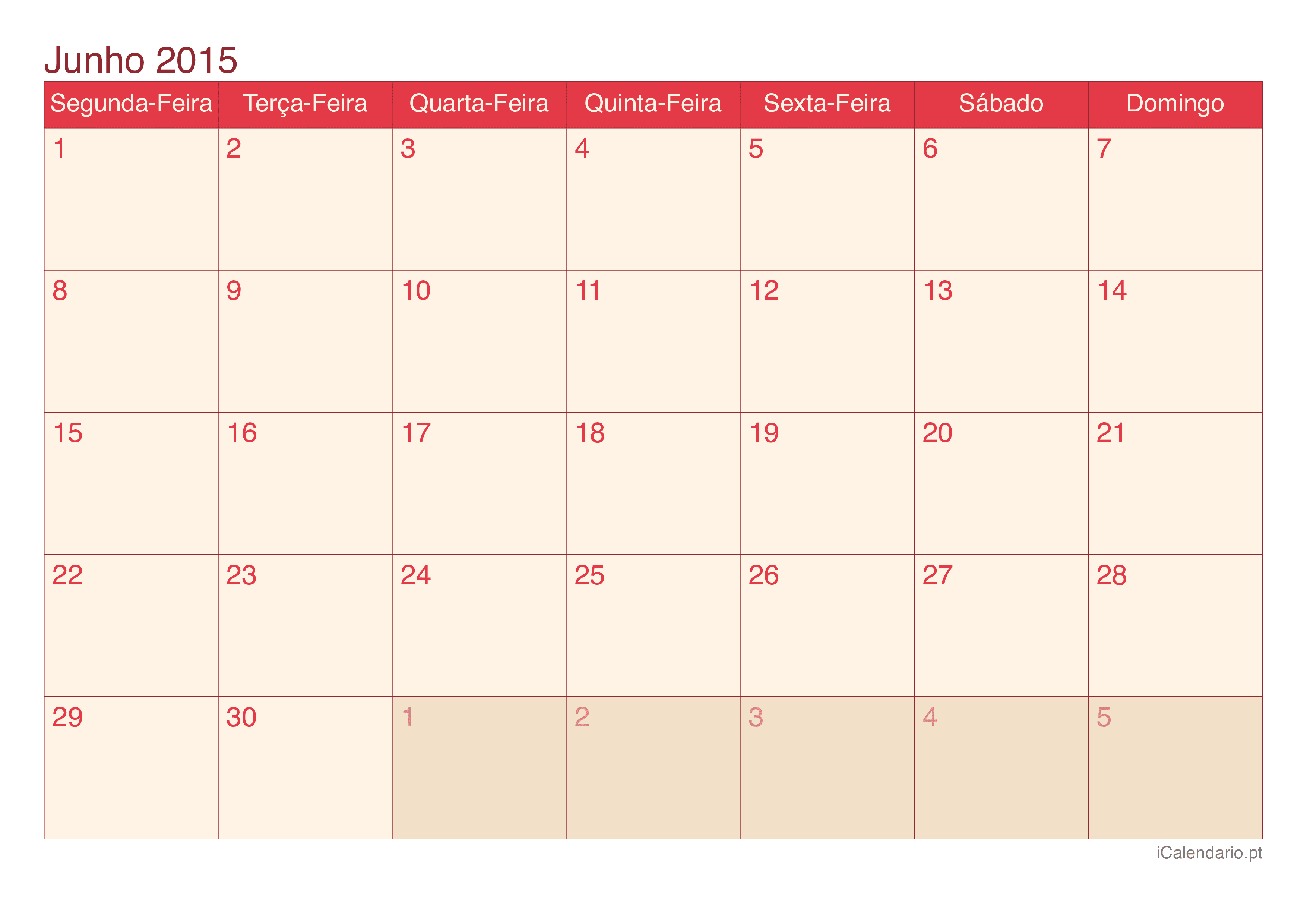 Calendário de junho 2015 - Cherry