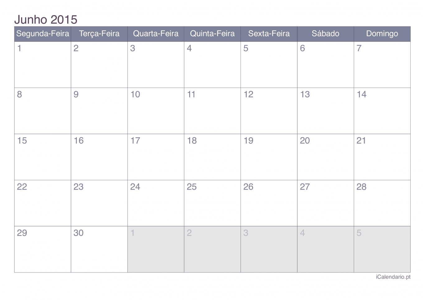 Calendário de junho 2015 - Office