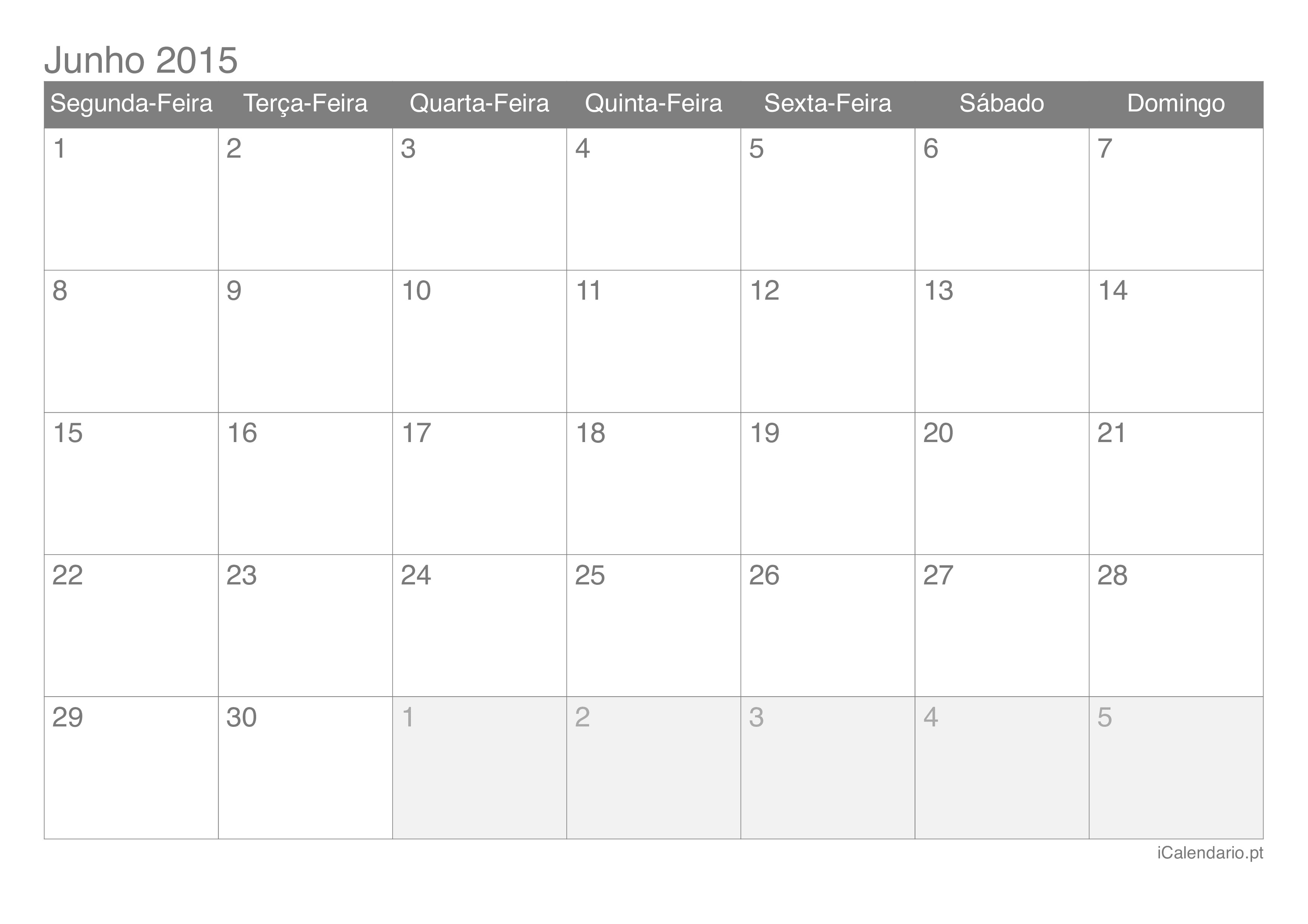 Calendário de junho 2015