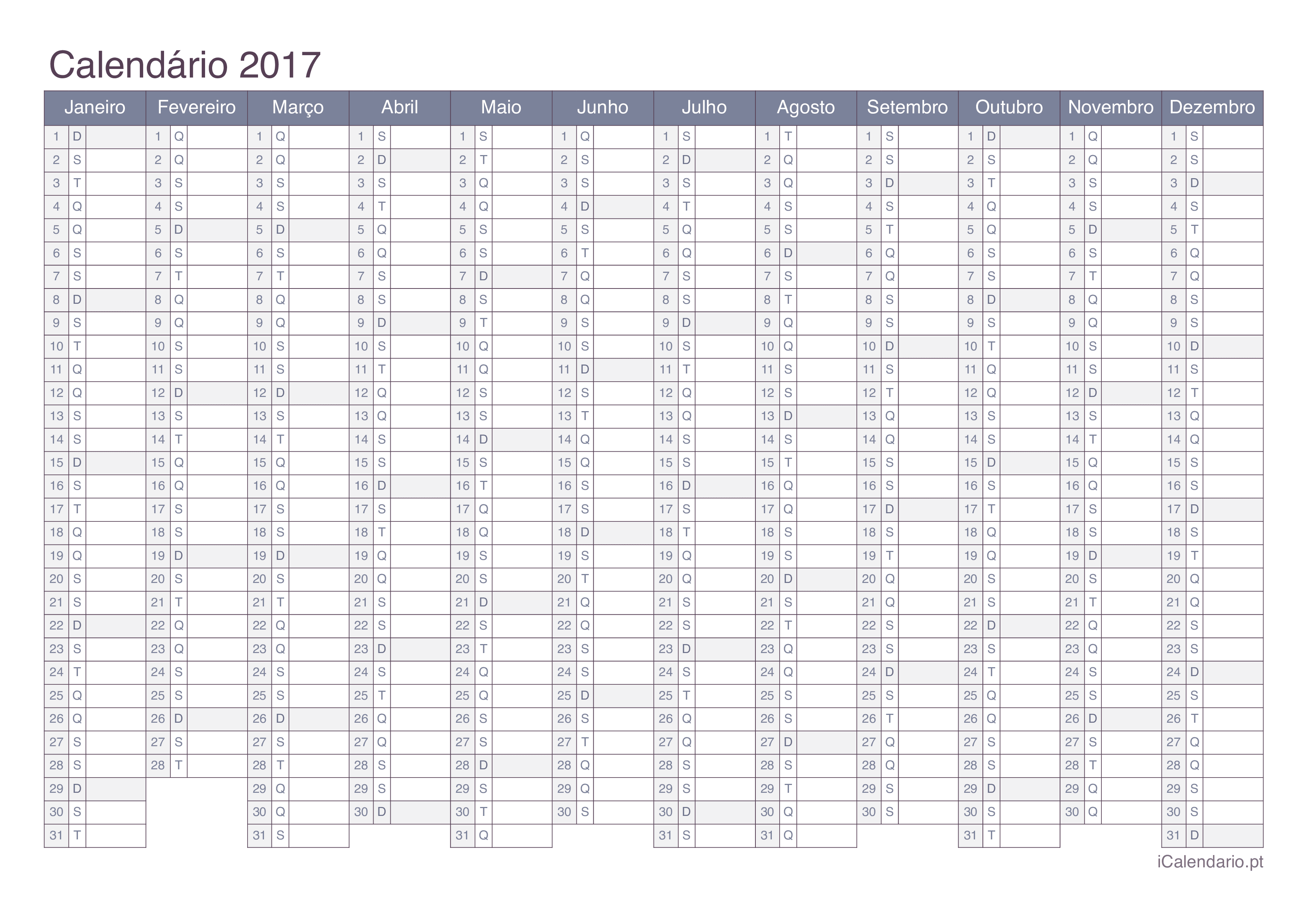Calendário 2017 - Office