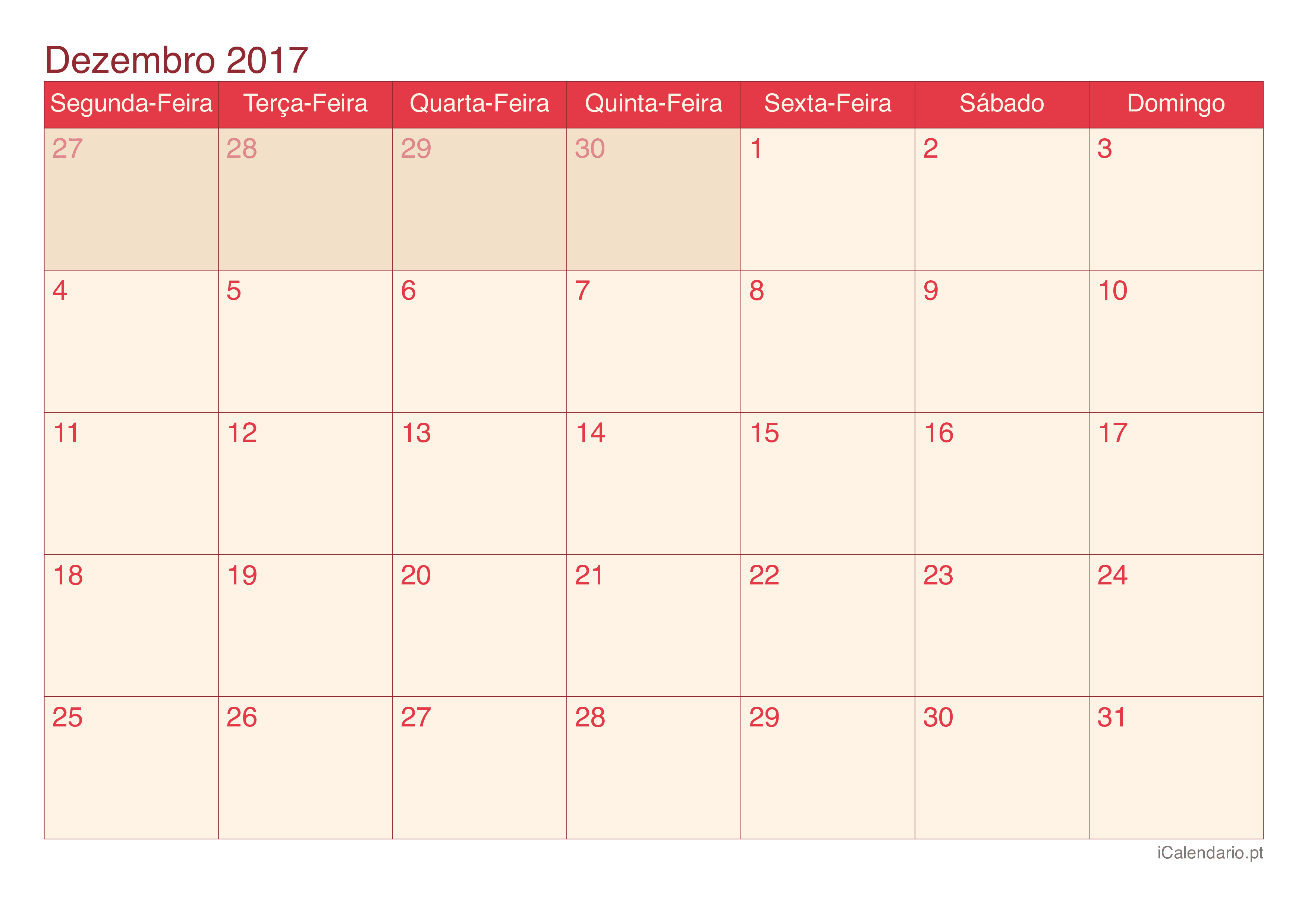 Calendário de dezembro 2017 - Cherry