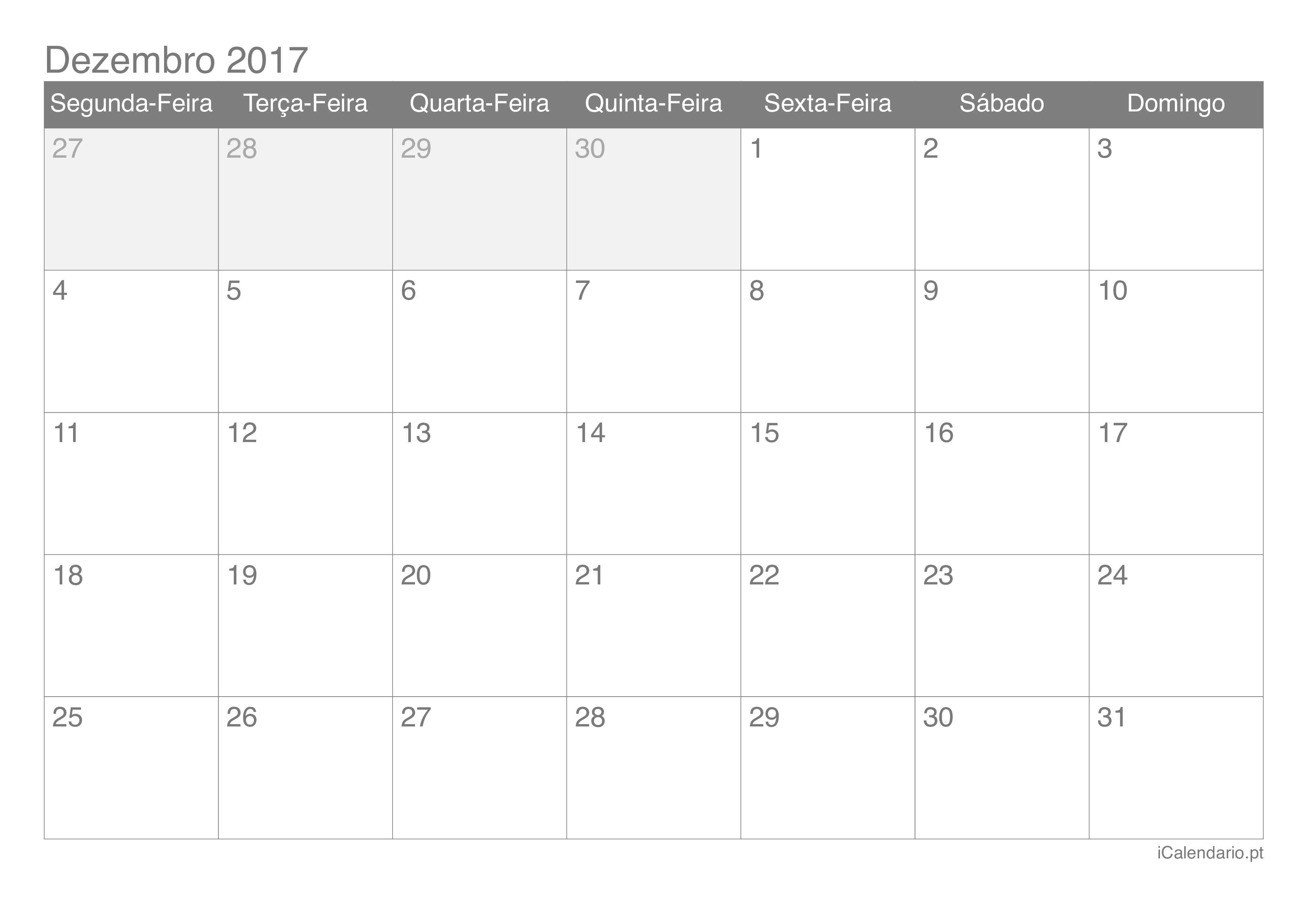 Calendário de dezembro 2017