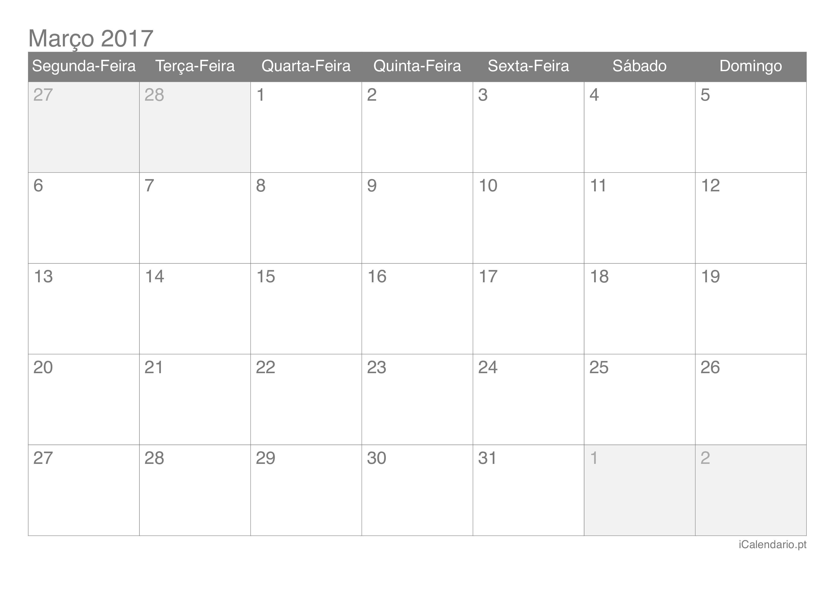 Calendário de março 2017