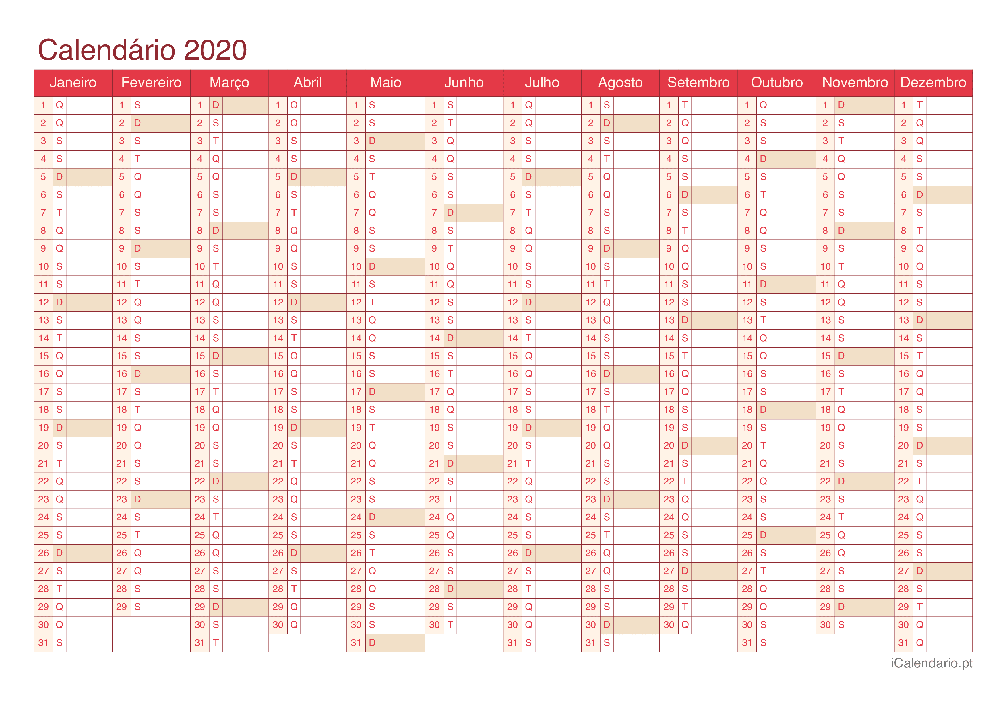 Calendário 2020 - Cherry