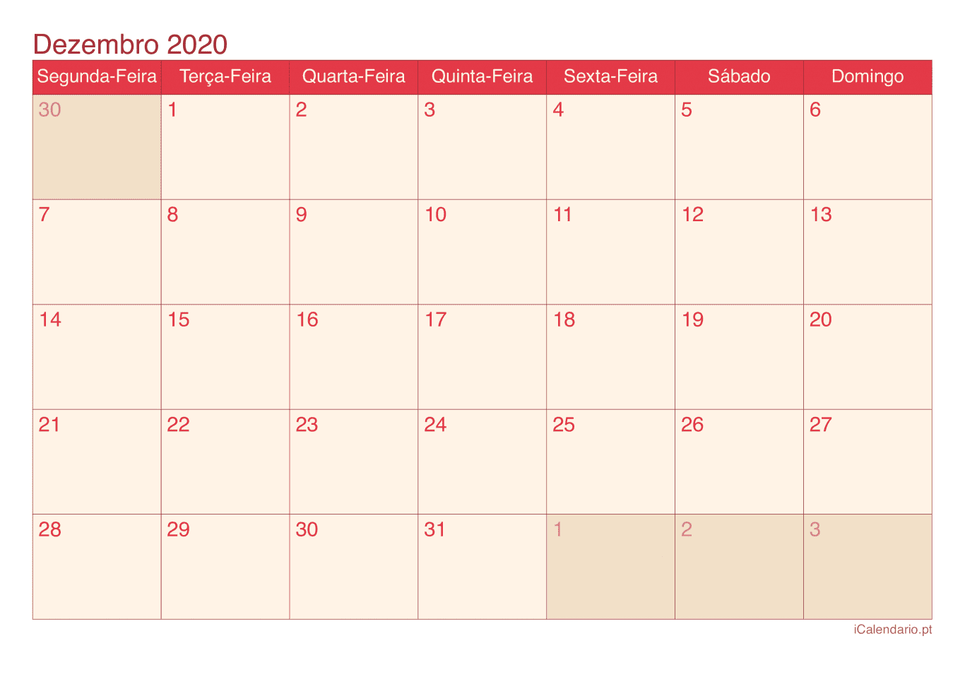 Calendário de dezembro 2020 - Cherry