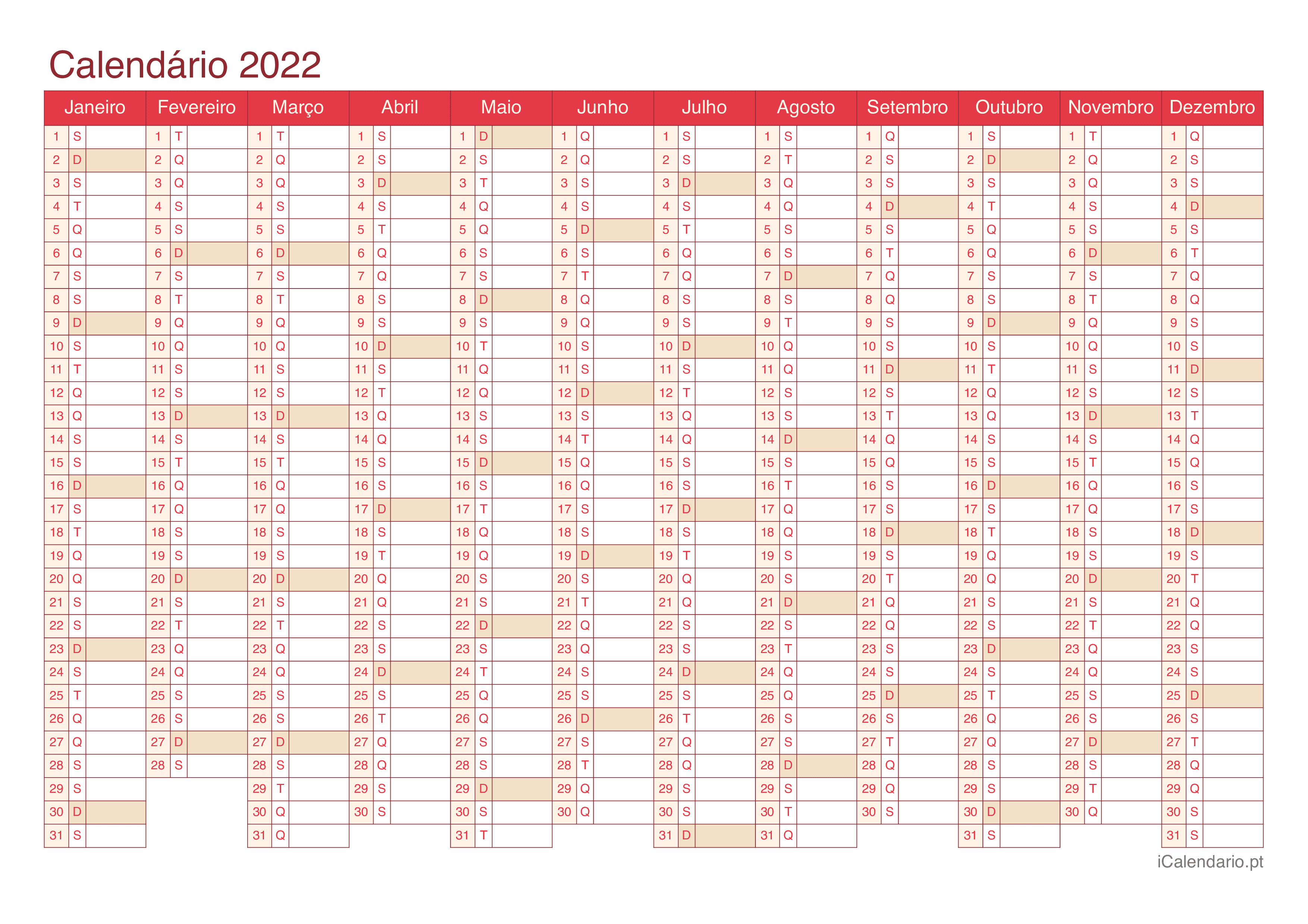 Calendário 2022 - Cherry
