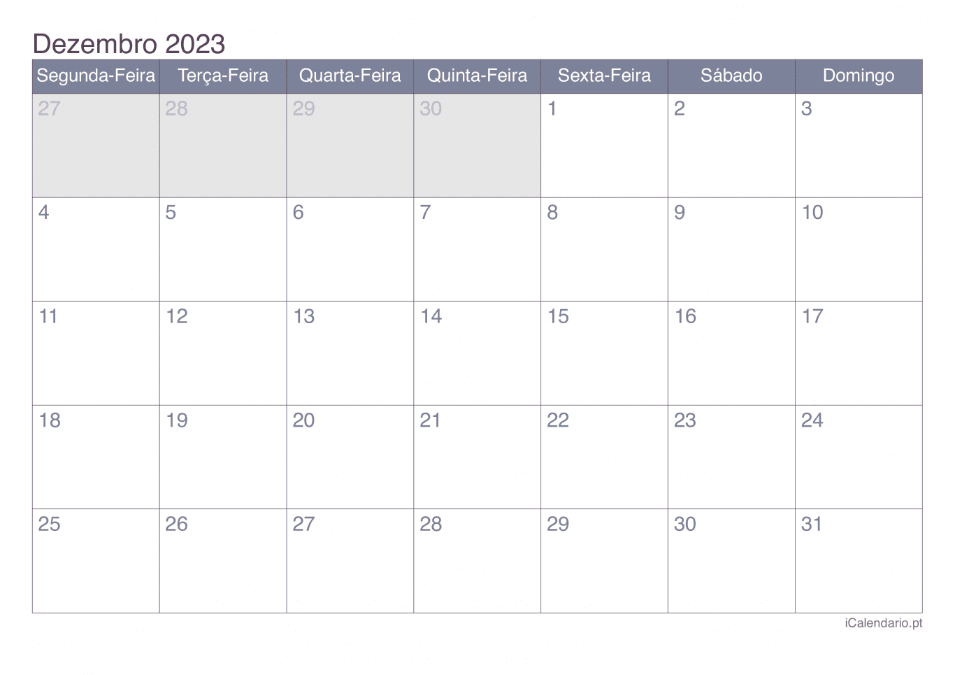 Calendário de dezembro 2023 - Office