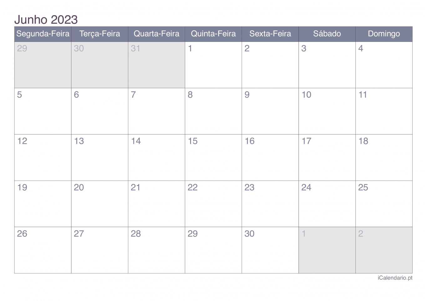 Calendário de junho 2023 - Office