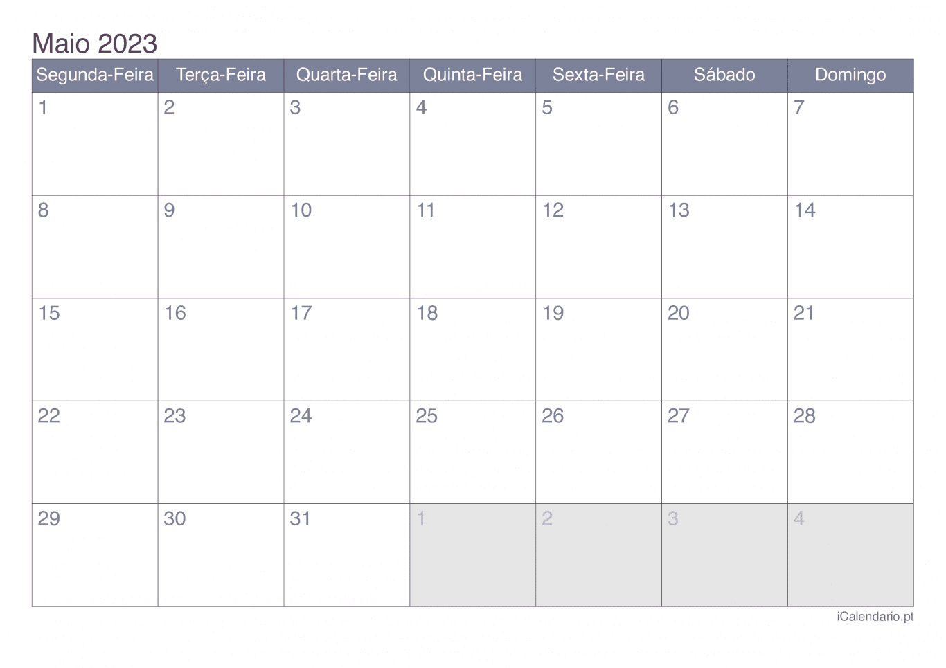 Calendário de maio 2023 - Office