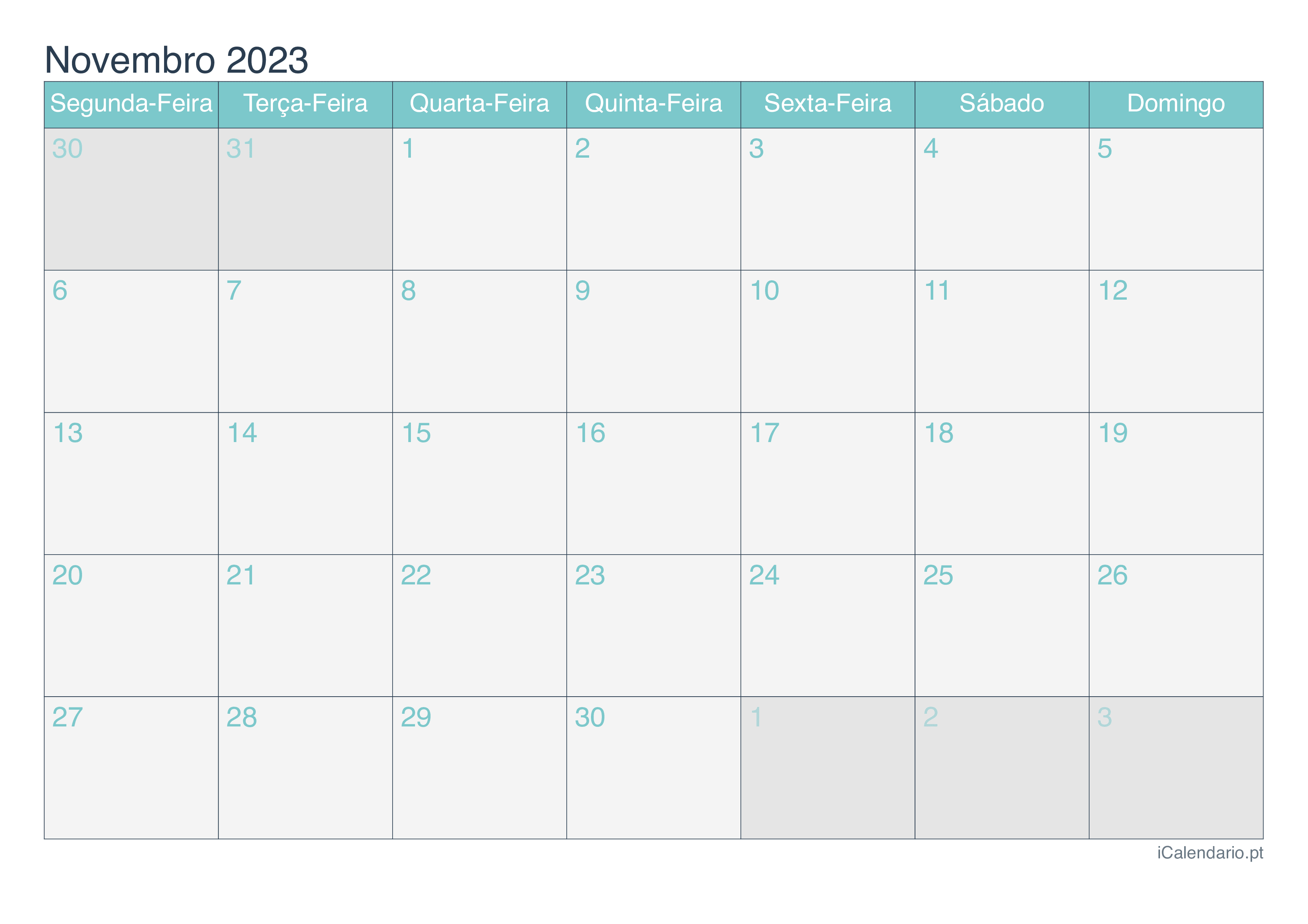 novembro de 2023. folha de calendário com os símbolos do ano que