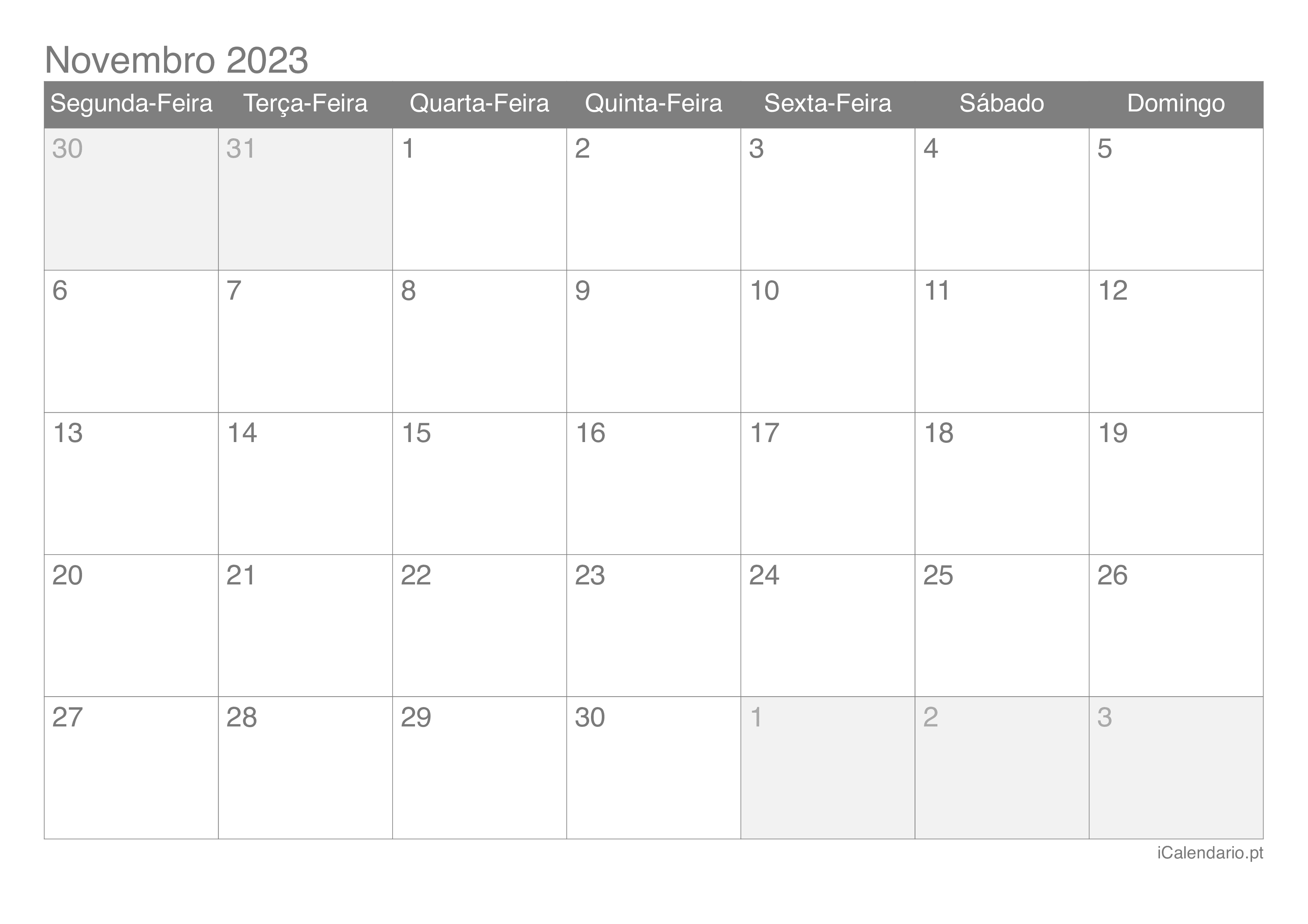 Calendário novembro 2023