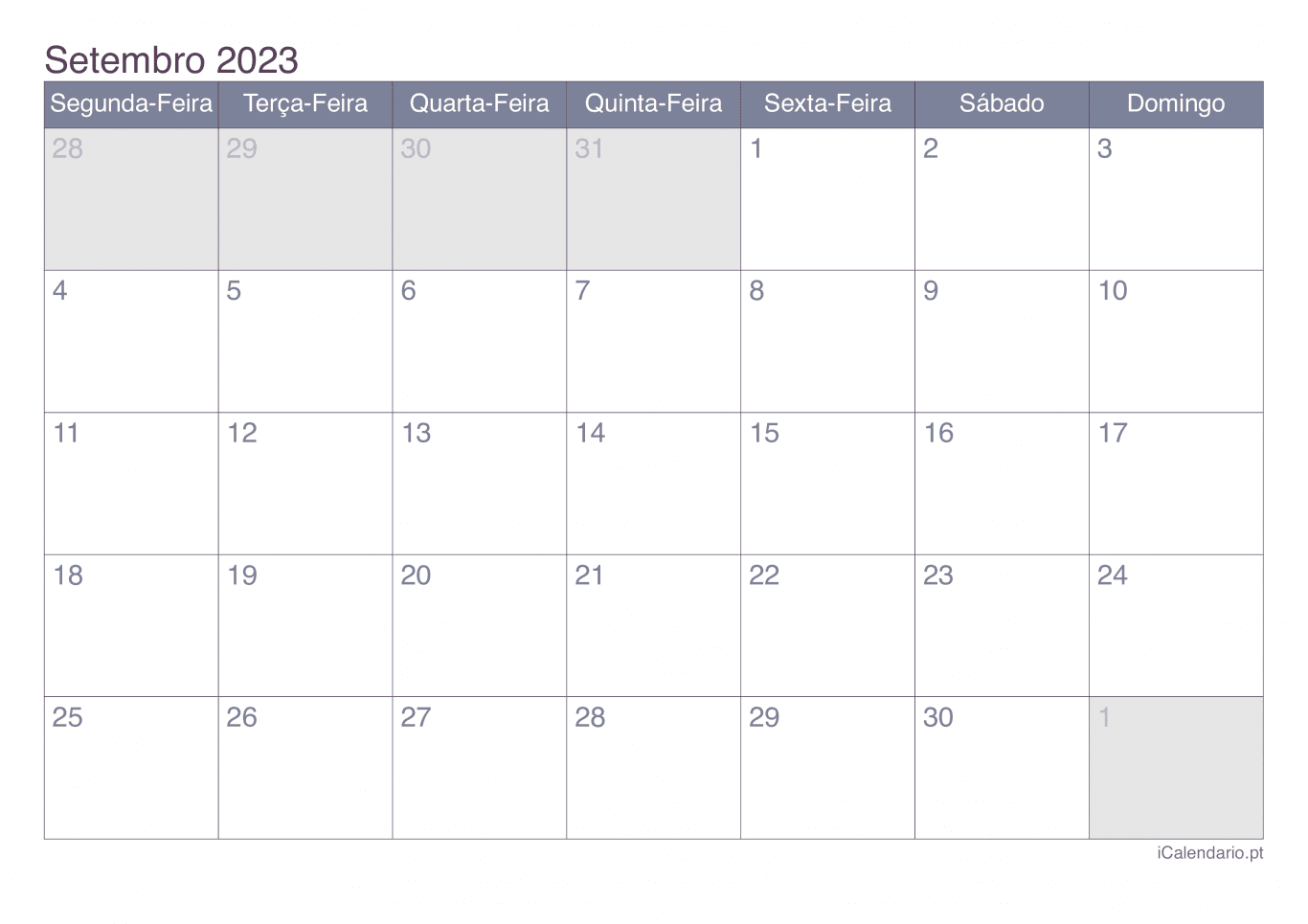 Calendário de setembro 2023 - Office