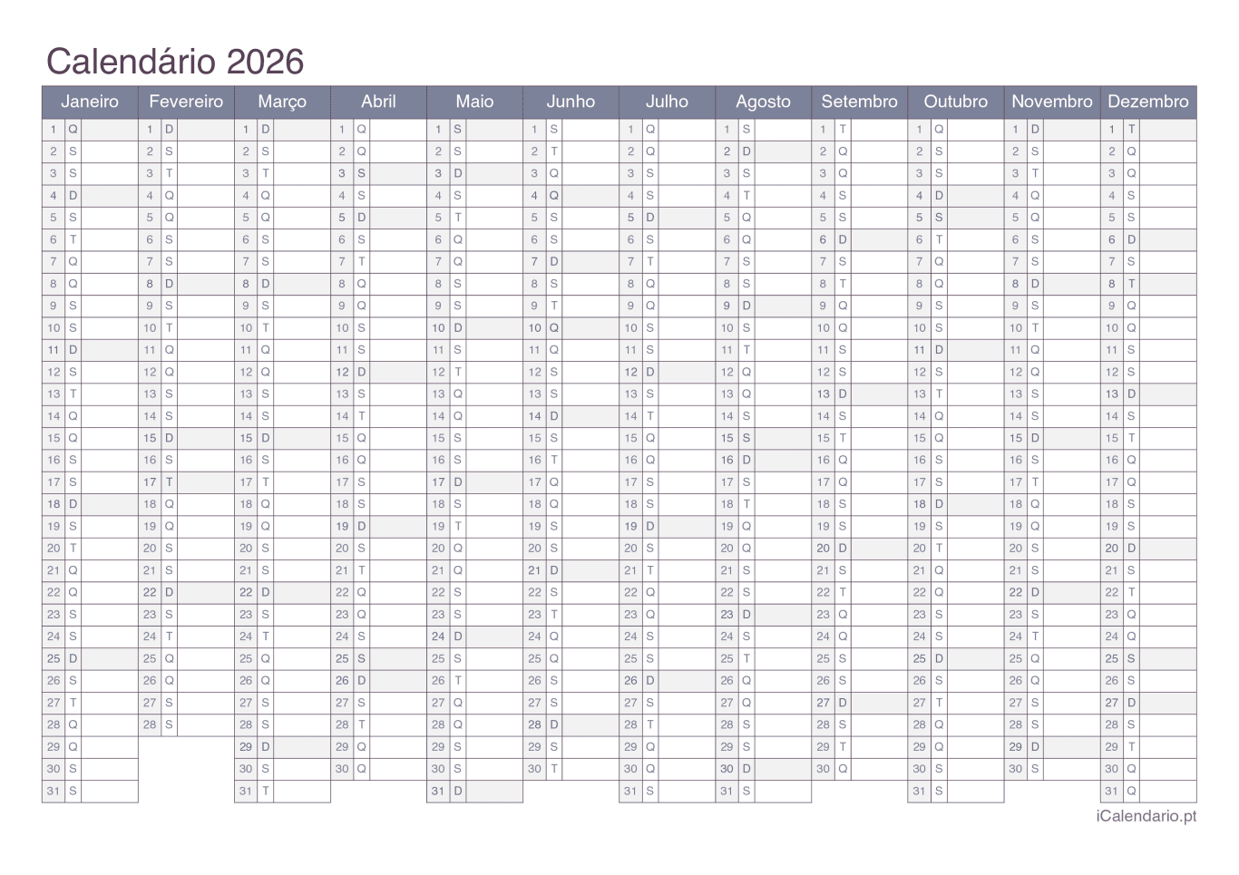 Calendário 2026 - Office