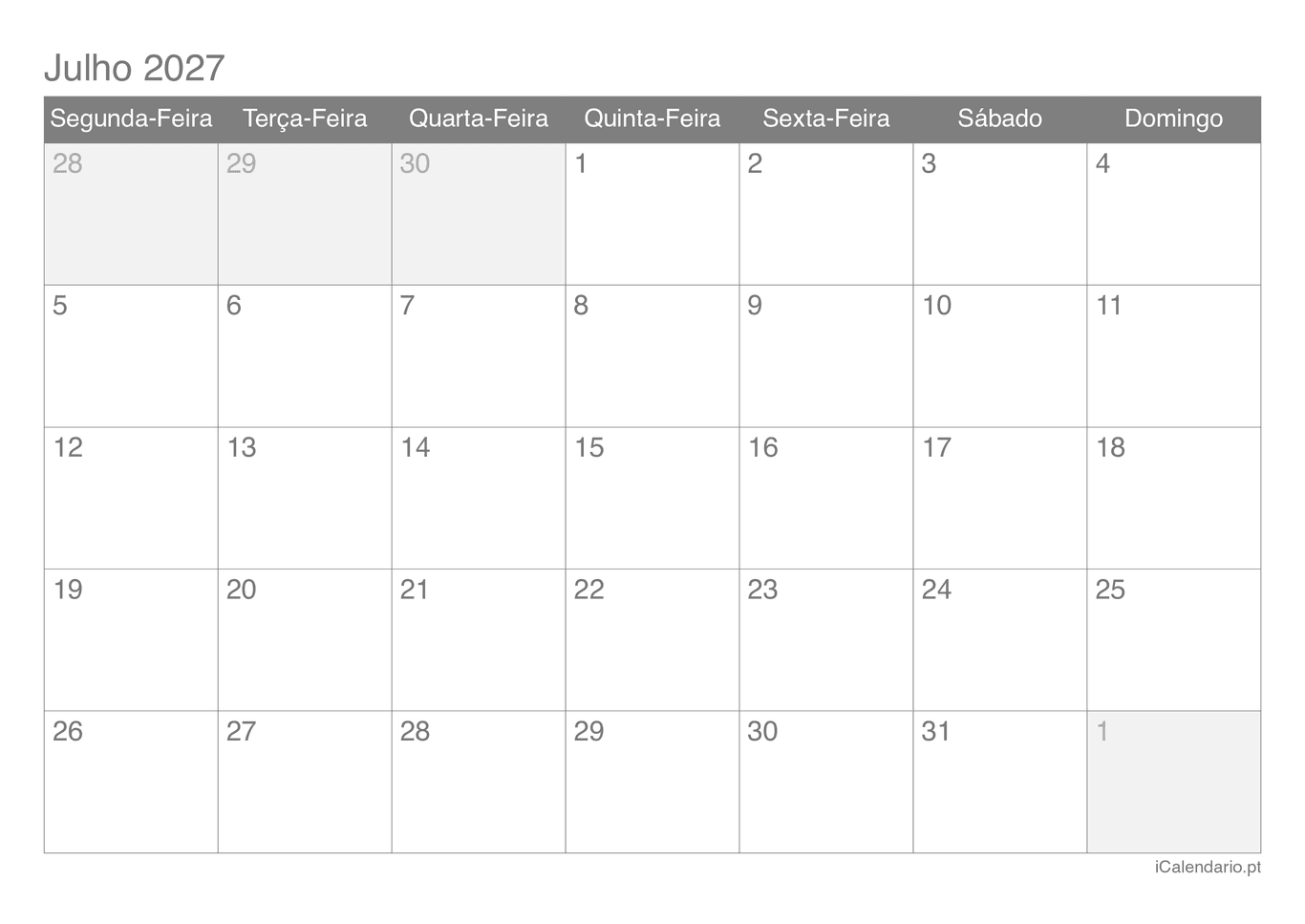 Calendário de julho 2027