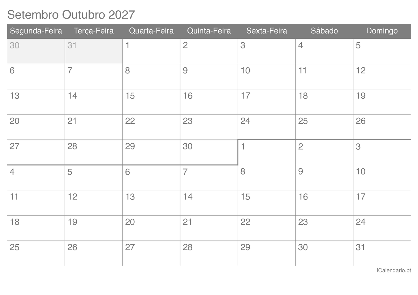 Calendário de setembro outubro 2027